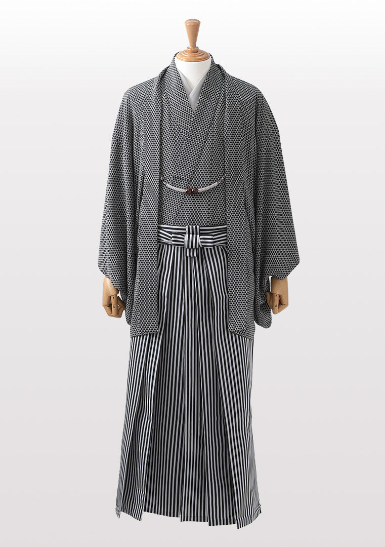男性 二越ちりめん着物フルセット 籠目小紋